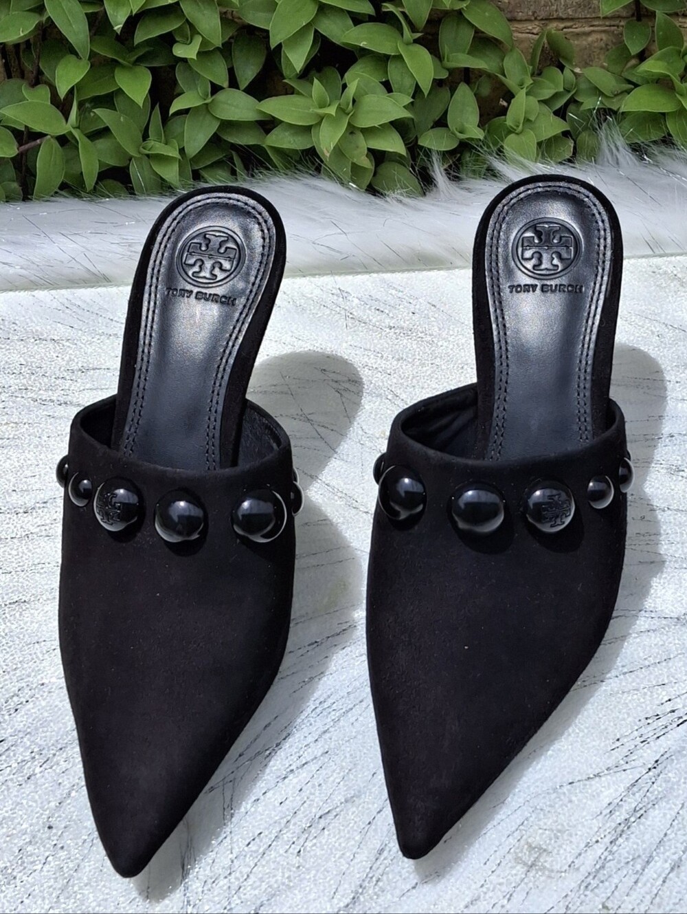 Tory Burch Georgina Studded Suede Kitten Heel Pointed Toe Mules Shoes Size 7 - Picture 10 of 16